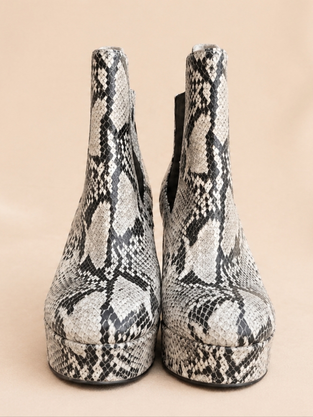 Sam Edelman Abella Platform Chelsea Boots Snake Print Leather Size 8 Chunky Heel - Picture 2 of 11